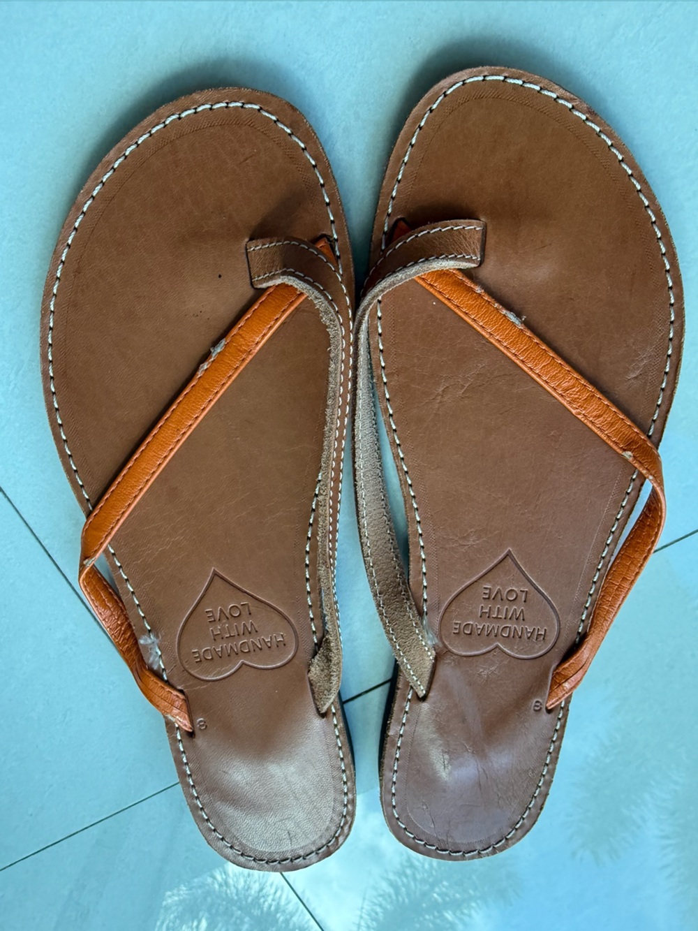 Women’s Brown Leather Sandals with Orange Straps